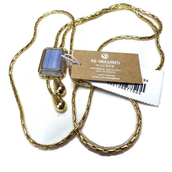J. Crew Necklace/ Blue Encased-marble/ Bolero Style/ Gold Tone/ 30" - Picture 2 of 10